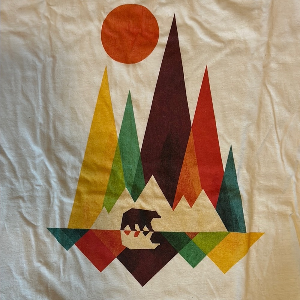 Bear Mountain Reflection Tee -White with Colorful Geometric Design - Picture 4 of 5